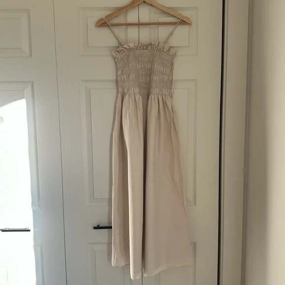 Smocked Bodice Dress Midi H&M Beige - Picture 8 of 10
